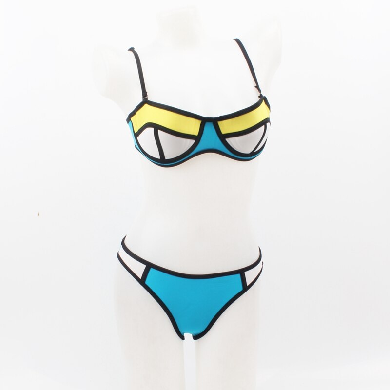 All Female Favorite Neoprene Bikini Most Popular Swimwear 2019 Summer Sexy Women's Patchwork Push Up Swim Wear Bath Clothes - ebowsos