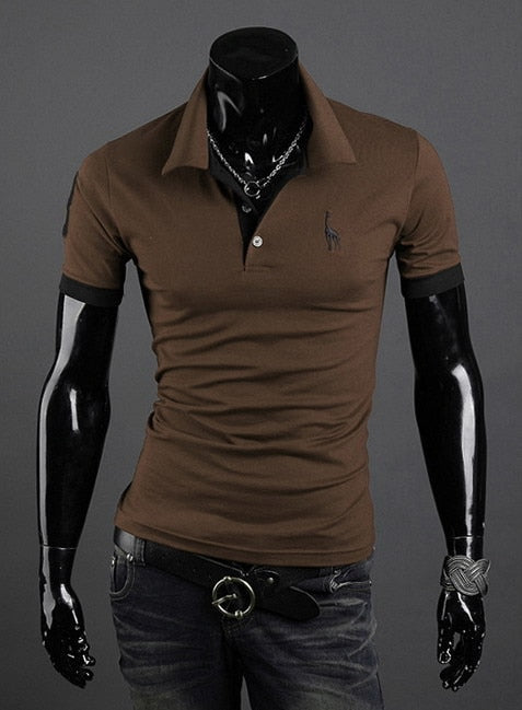 Spring and Summer Men's Polyester Cotton Deer Embroidered Slim Short Sleeved Pullovers Shirt - ebowsos