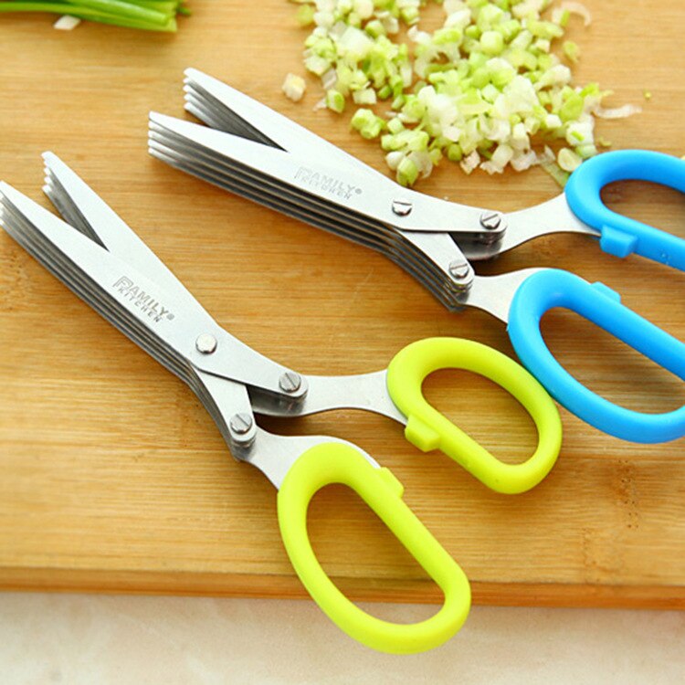 3 Layers Scissors Sushi Shredded Scallion Cut Herb Tool Multi-layer Shear Chopped Green Stainless Steel Onion Cuts Knife - ebowsos