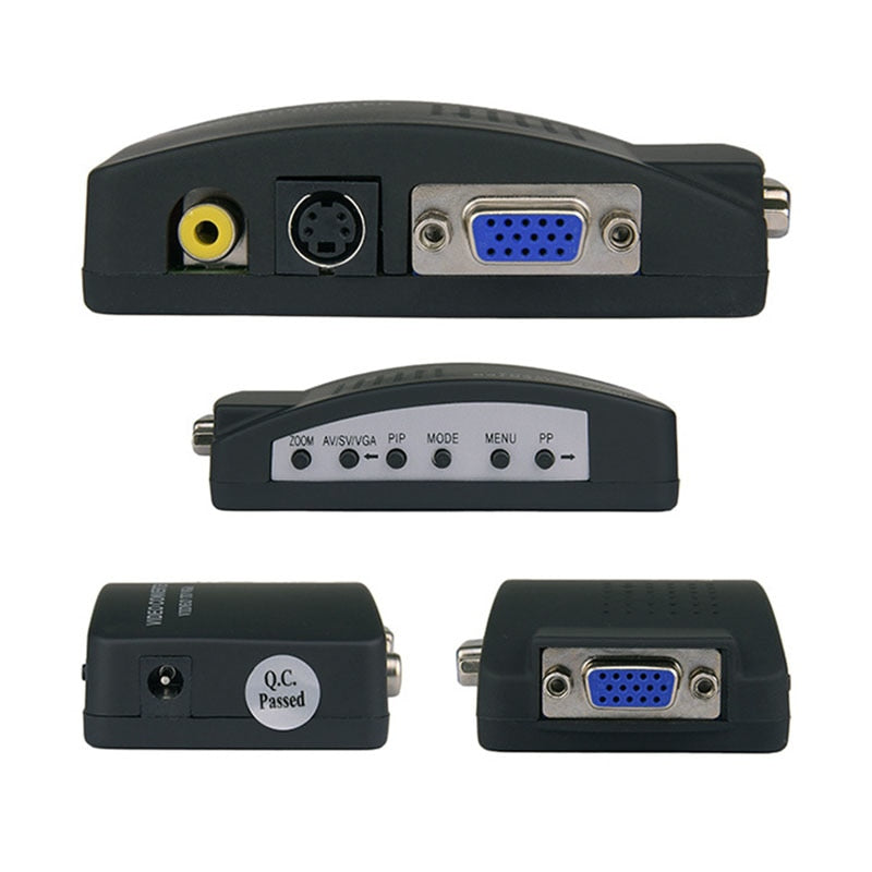 PC Laptop Composite Video TV VGA/S-video/Composite RCA/ AV to VGA Converter Switch  Adapter Switch Box Black - ebowsos