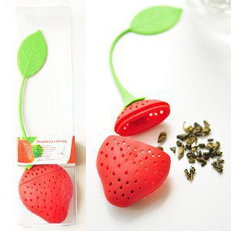 lovely Reuseable Foof safe Silicone Red Strawberry Shape Tea Leaf Bag Holder Tea Coffee Punch Filter Tea Infuser - ebowsos