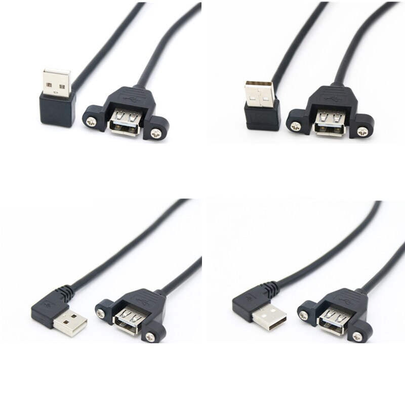USB 2.0 Extension Cable Male to Female With Screw Panel Mount 28+28AWG 30cm 90degree Right Left Up Down - ebowsos