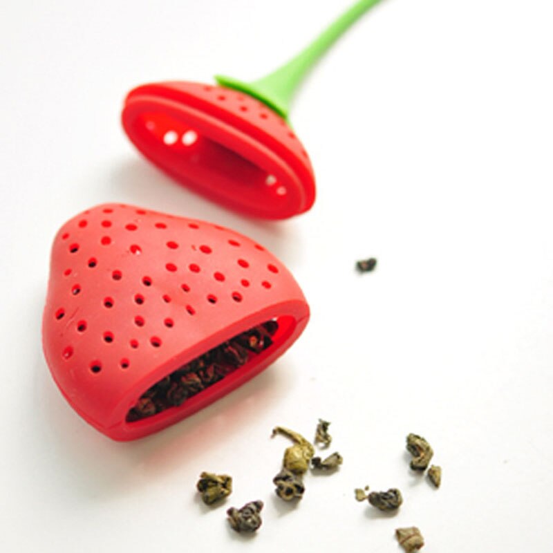 lovely Reuseable Foof safe Silicone Red Strawberry Shape Tea Leaf Bag Holder Tea Coffee Punch Filter Tea Infuser - ebowsos