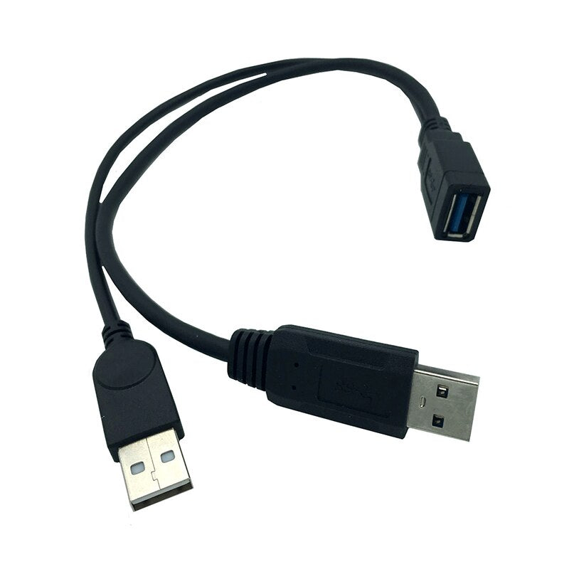 30cm For 2.5" Mobile Hard Disk USB 3.0 Female to Dual USB Male Extra Power Data Y Extension Cable - ebowsos