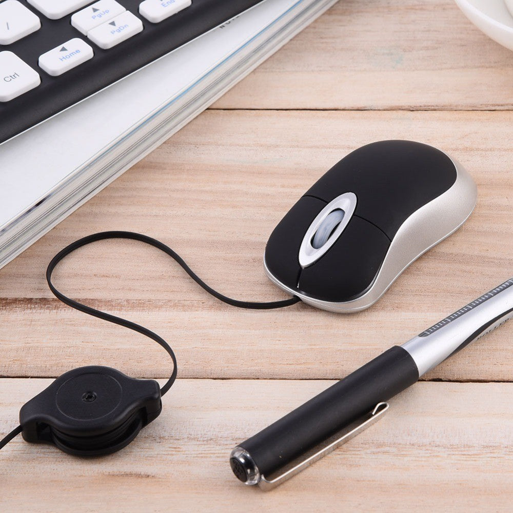 Mini Optical USB Scroll Mouse Mice Retractable Cable For Laptop PC Computer Notebook Optical sensor 800dpi - ebowsos