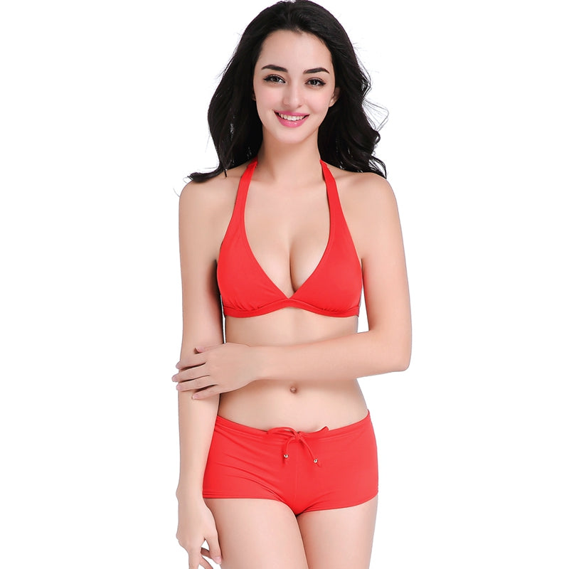 2019 Sexy Young Girls Bikinis Back Adjustabe-Button Red Swimwear Waist-tie Sexy Swimsuit 2 PCS Bikini Set Bathing Suits - ebowsos