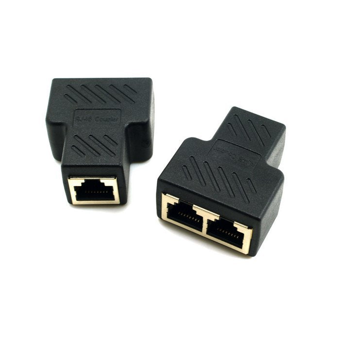 Black Copper Core 1 To 2 RJ45 Connector Network Cable Splitter Extender Plug Adapter for PC Laptop - ebowsos