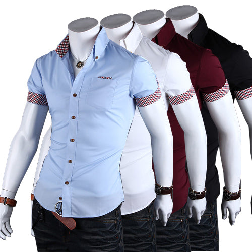 New Summer 4 Color Men's Casual Slim Fit Shirts Blouse Short Sleeve Lapel Shirt, M-XXL - ebowsos