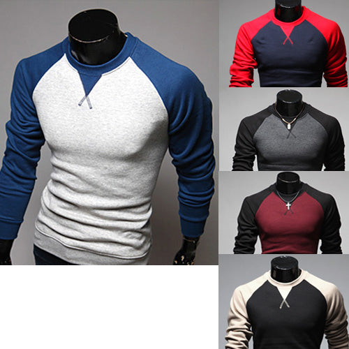 Spring and Autumn Men's Blend Slim Cotton Long Sleeved Pullovers Round Neck Tops T-shirts - ebowsos