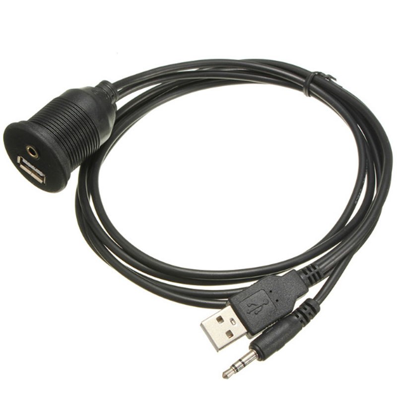1M 3.5mm Dashboard Flush Mount USB 2.0 AUX Socket Extension Connector Lead Panel Cable For Car - ebowsos