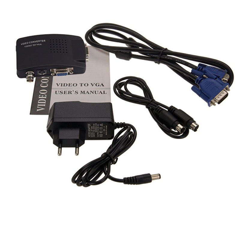 AV Video/BNC/S-Video to VGA Converter Adapter cable Support PAL/NTSC Switch Conversion Digital Box for Camera/PC/ DVR /VCD/DVD - ebowsos