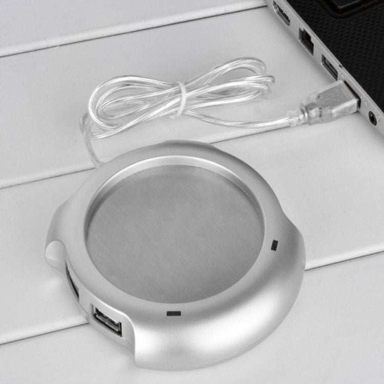 USB Warmer Sliver Warm Tea Coffee Cup Mug Warmer USB Heater Pad With 4 USB Port Hub With On/Off Switch - ebowsos