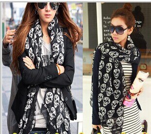 New women Fashion skull Scarves Muffler spring Autumn shawl scarf length:160cm width:50cm - ebowsos