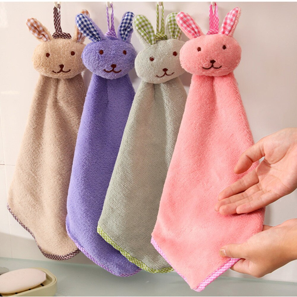 Baby Hand Towel Cartoon Animal Rabbit Plush Kitchen Soft Hanging Bath Wipe Towel - ebowsos