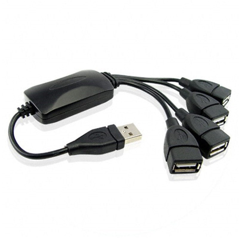 Black 4 Port USB 2.0 480Mbps Mini High Speed Cable Hub Hubs for Notebook Laptop PC - ebowsos