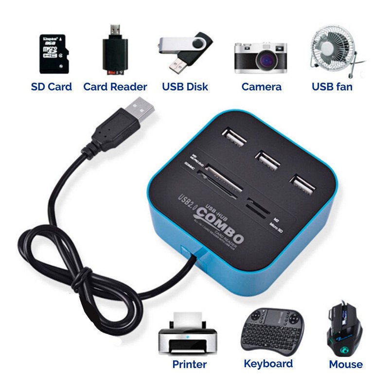 Micro USB Hub 2.0 3 Ports + TF SD Card Reader Slot High Speed USB Combo All In One USB Splitter for Laptop Desktop Use - ebowsos