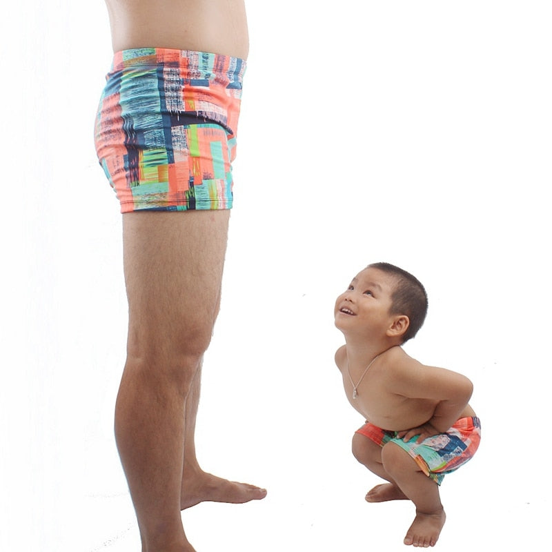 Lycra Fabric Parent Child Swimsuit Male Beachwear Bathing Suits Men Swimwear Family Matching Outfits Swimming Trunk - ebowsos