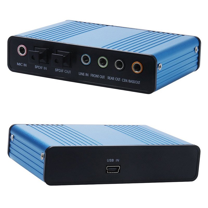 Blue 6 Channel External Sound Card 5.1 Surround Sound USB 2.0 External Optical Audio Sound Card Adapter for PC Laptop - ebowsos