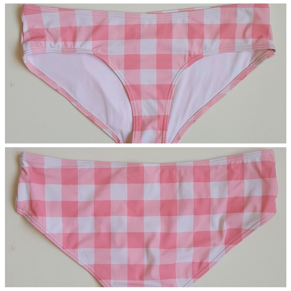 Pink Plaid Bikini Bottom Plus Size Beach Briefs Lady Swimwear Panty Super Nylon Quality Fully Lined Women Swim Panty - ebowsos