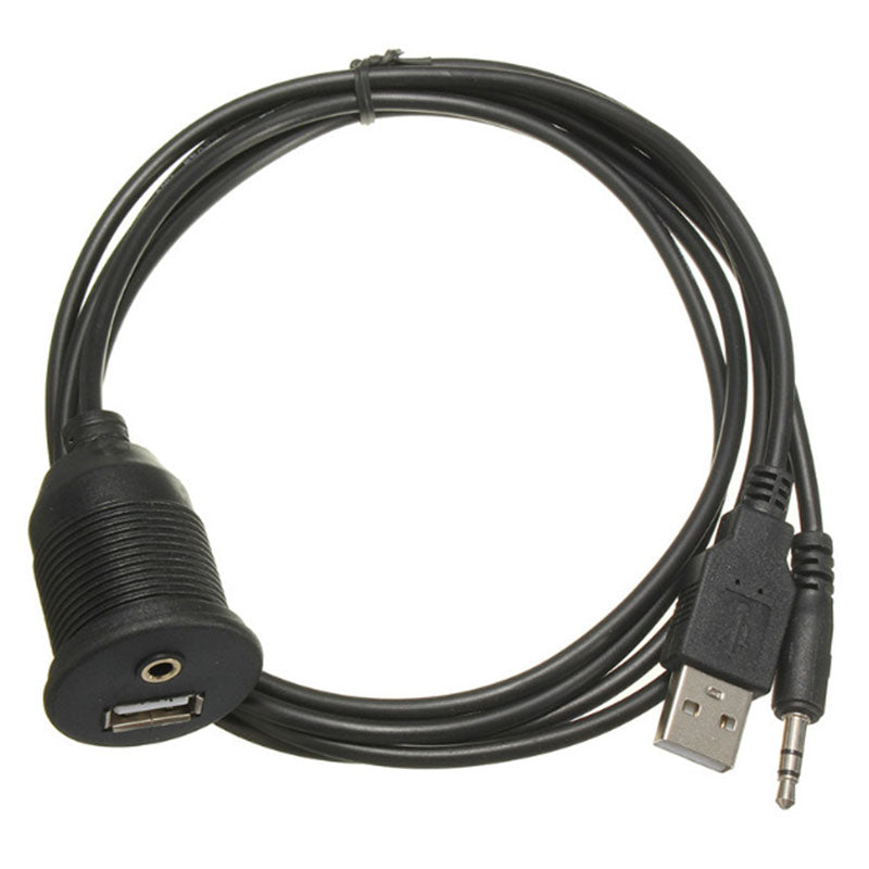 1M 3.5mm Dashboard Flush Mount USB 2.0 AUX Socket Extension Connector Lead Panel Cable For Car - ebowsos