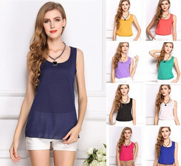 New  Fashion Summer Women's Clothes Chiffon Sleeveless Causal t shirt Chiffon tops 16 colors vest - ebowsos