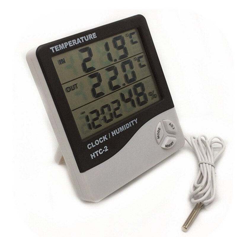 Digital Thermometer Hygrometer Electronic LCD Temperature Humidity Meter Weather Station Indoor Outdoor Clock HTC-2 - ebowsos