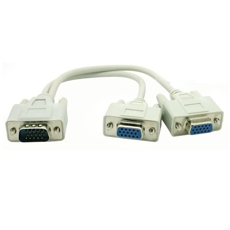 1 Male VGA to 2 Female VGA Splitter Cable 2 Way VGA SVGA Monitor Dual Video Graphic LCD Y Splitter Cable - ebowsos