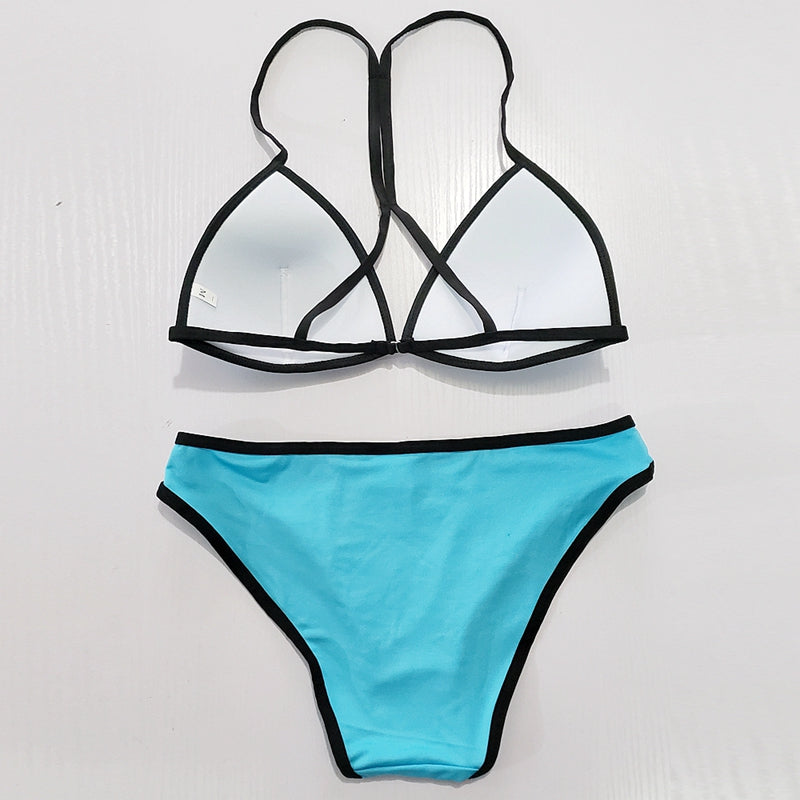 Back Triangular Bikini Swimwear Women Hot Wholesale 2019 Sponge Top Girl Swimsuit Contrast-binding Maillot De Bain Femm - ebowsos