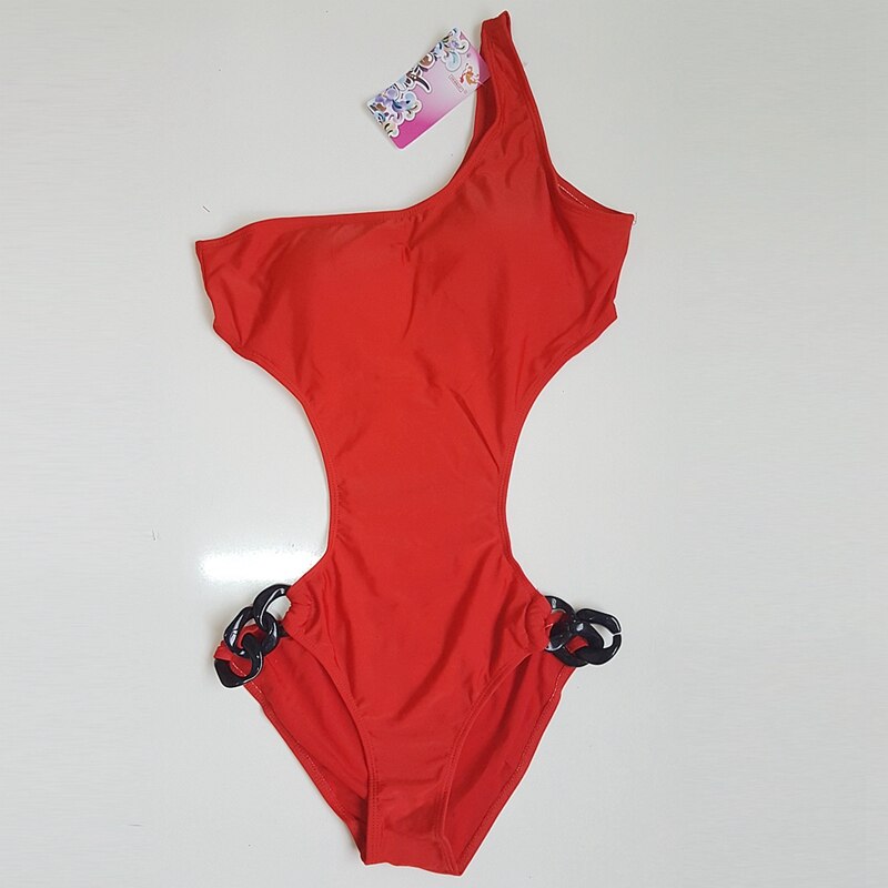 Victoria Style Acrylic Chain Mayokini Sexy Single-Shoulder Monokini 2019 Bathing Suit One Piece Swimsuit Swimming Costumes - ebowsos