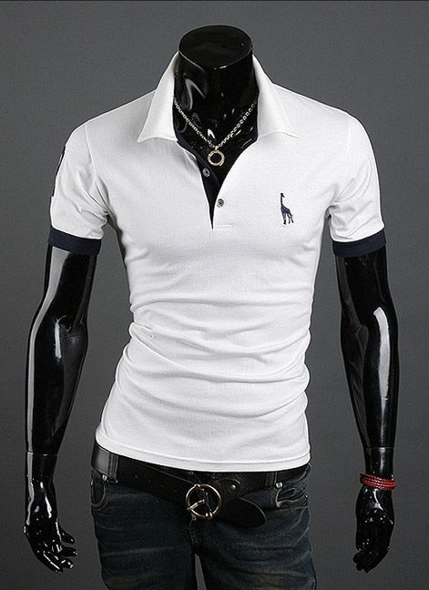 Spring and Summer Men's Polyester Cotton Deer Embroidered Slim Short Sleeved Pullovers Shirt - ebowsos