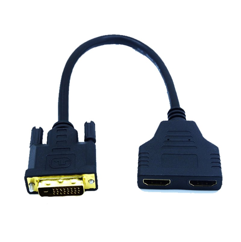 Gold Plated DVI 24+1 Male to 2 * HDMI 19-Pin Female Splitter Adapter Cable HDMI cable for HDTV LCD DVI-D HDMI conversion 1080P - ebowsos