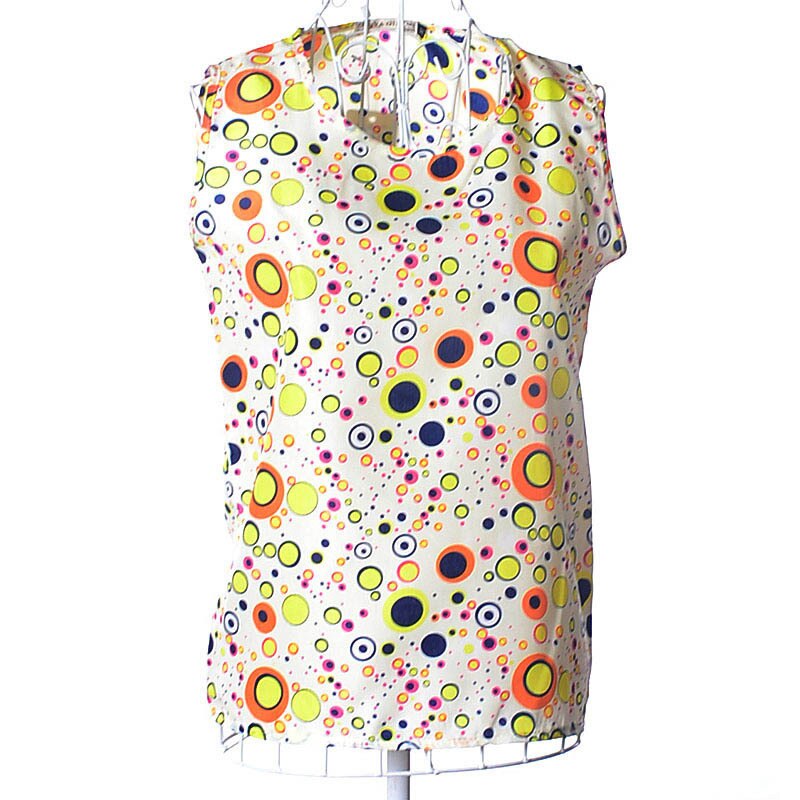 New  Summer Print Sleeveless Chiffon Shirt Fashion Women Vintage Heart Dot Striped T Shirts - ebowsos