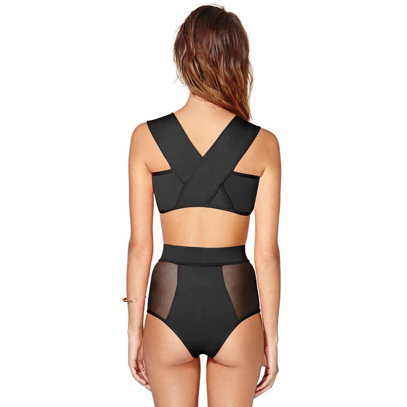 Retro Swimsuits Sports Female Split Two Piece Swimwear High Waist Bikini Set Transparent Mesh Bikini Bathing Suits Women - ebowsos
