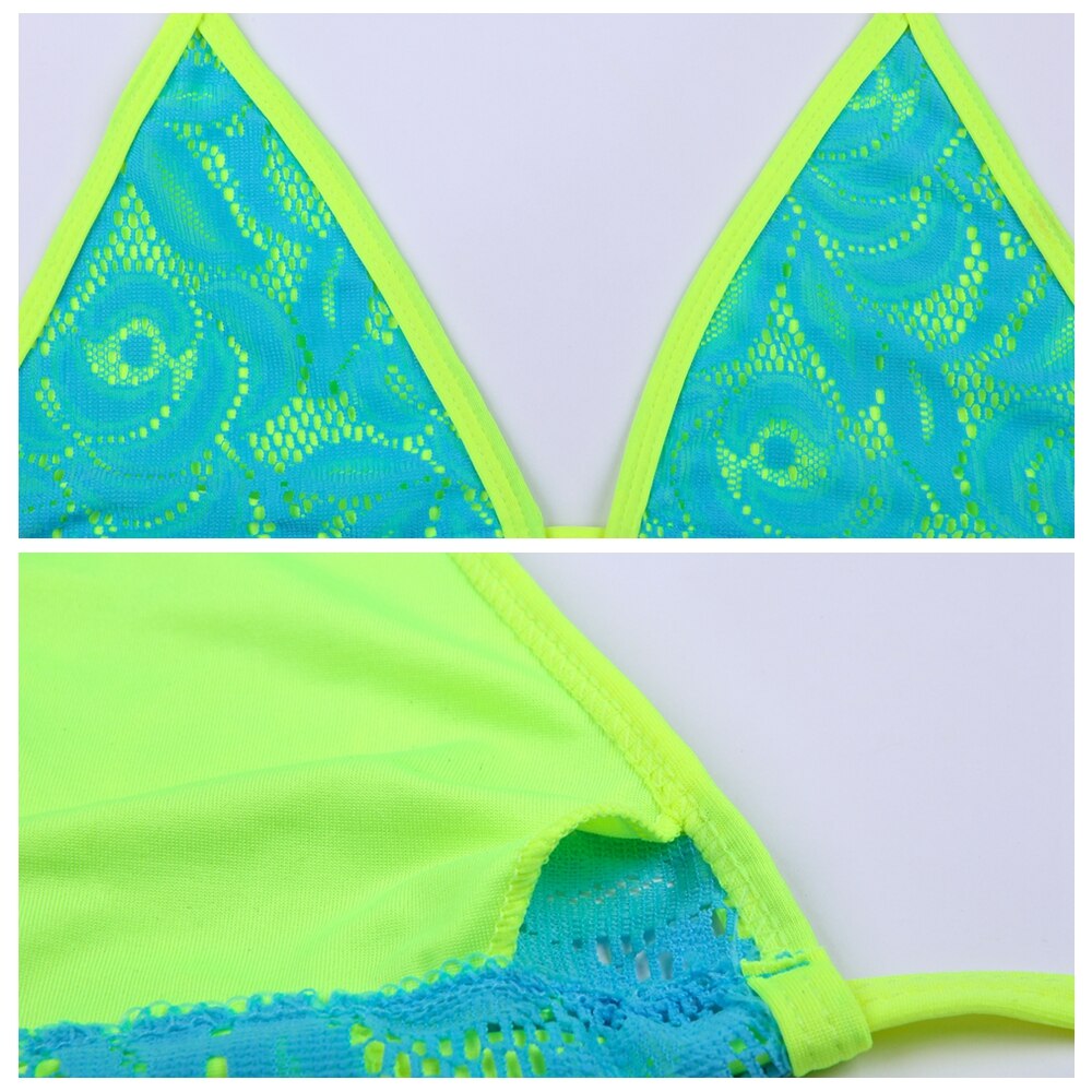 2019 Brazilian Bikini Tong Swimsuit Lace Layer Hip - Up Beachwear Hot Brazil Butt Sexy Female Swimwear Drop Shipping - ebowsos