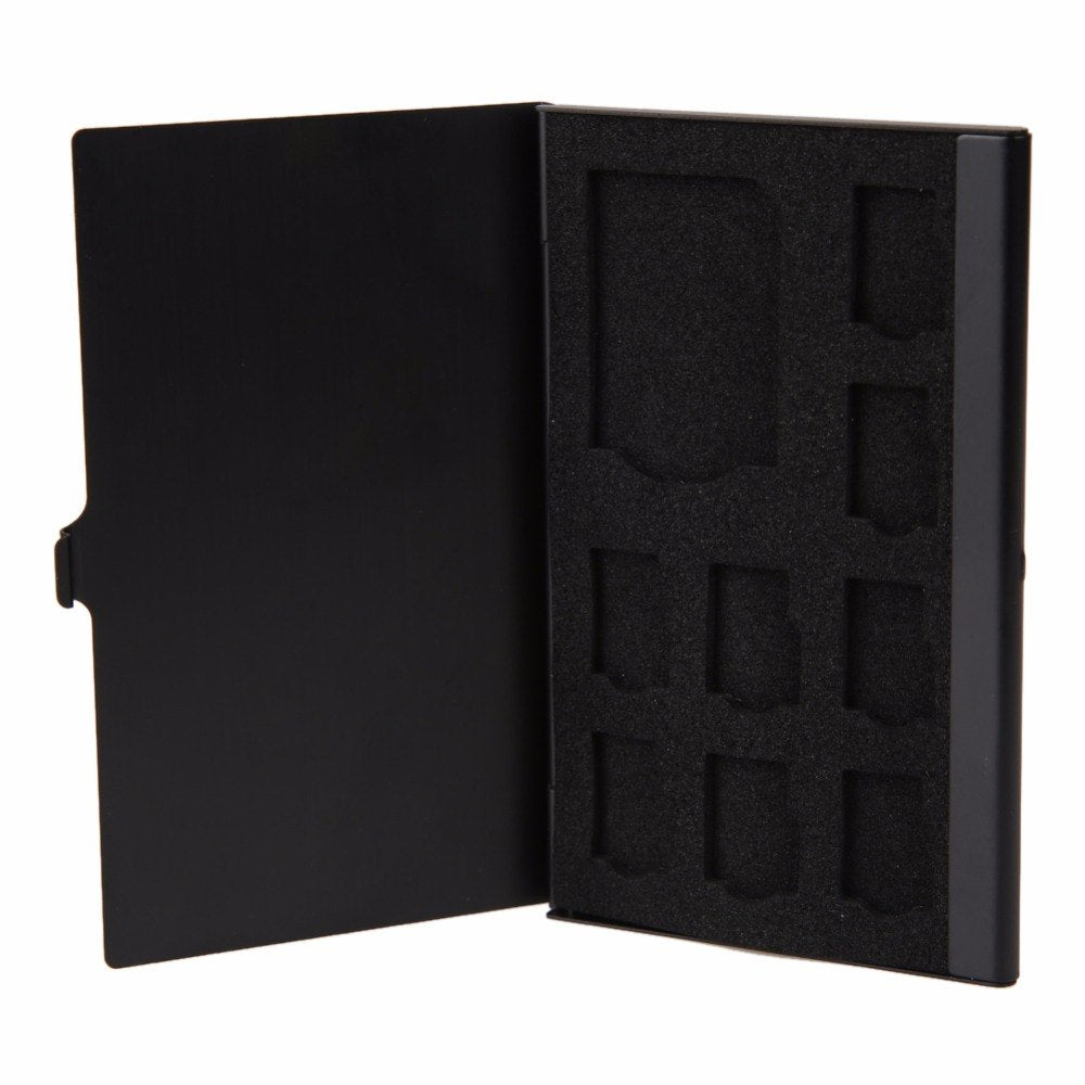 Portable Monolayer Aluminum 1SD+ 8TF Micro SD Cards Pin Storage Box Case Holder Memory Card Storage Cases Black - ebowsos