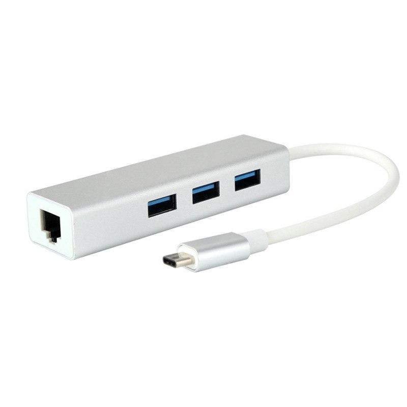 3 Ports USB 3.0 Hub USB 3.1 Type-C Male To 10/100/1000Mbps Gigabit Ethernet LAN Network Card RJ45 Adapter For Macbook - ebowsos