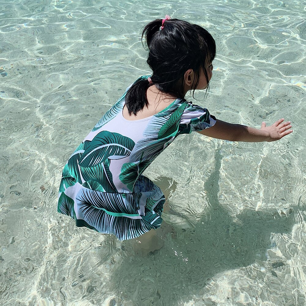 2019 Toddler 8-12T Kids Girl Swimsuit One Piece Bathing Suits Child Swimwear Wrap Leaves Print Children Beachwear - ebowsos