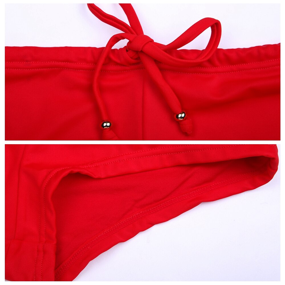 Red Beach Bikini Swim Bottom High End Nylon Quality Fully Lined Bikini Swimwear Adjustable Ties Women Swim Boxer Panty - ebowsos
