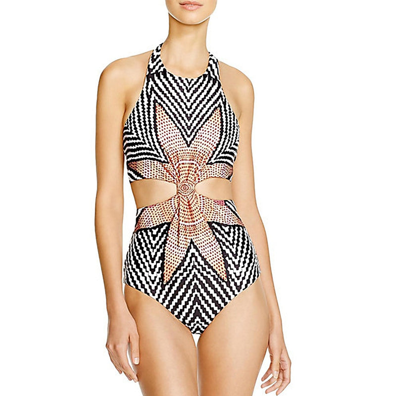 New Arrival Placement Print Hollow Sexy Mayokini Swimwear Female One Piece Bathing Suits Women Monokini Ladies Swimsuit - ebowsos