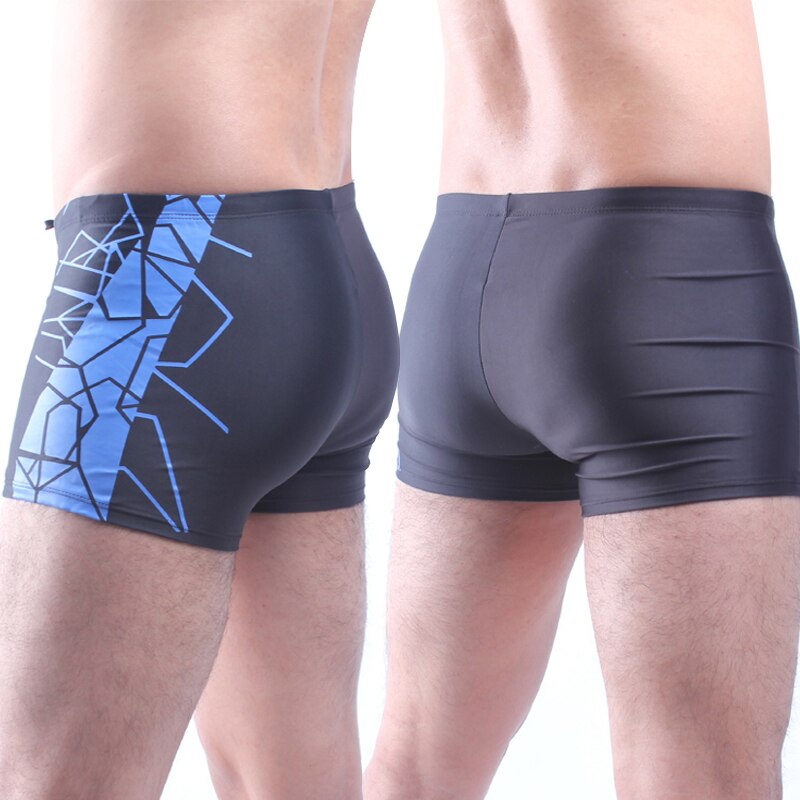 Left Black Right Dark Grey Geometric Imprint Fully Lined Elastic Adjustable Tied Excellent Quality Swimwear for Men - ebowsos