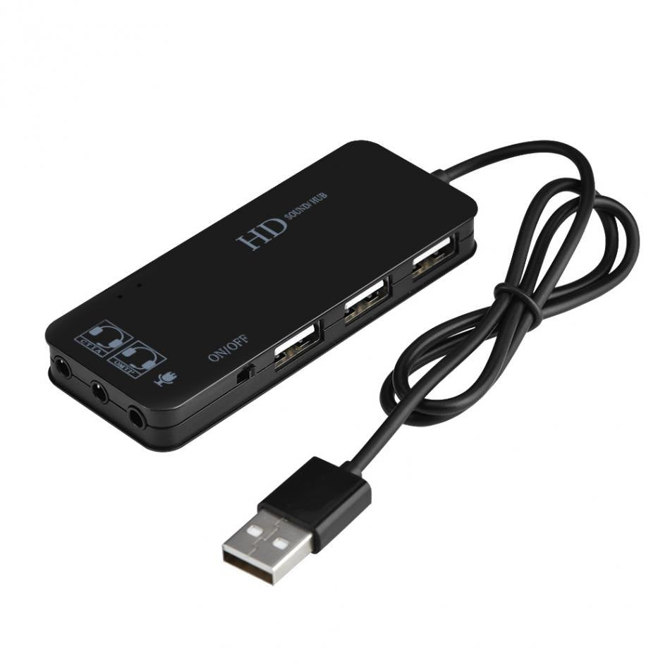 USB 2.0 Hub TO 3-Port USB 2.0 + Headphone + Mic Ports 7.1CH Sound Adapter Multi Ports Splitter Sound Cards - ebowsos