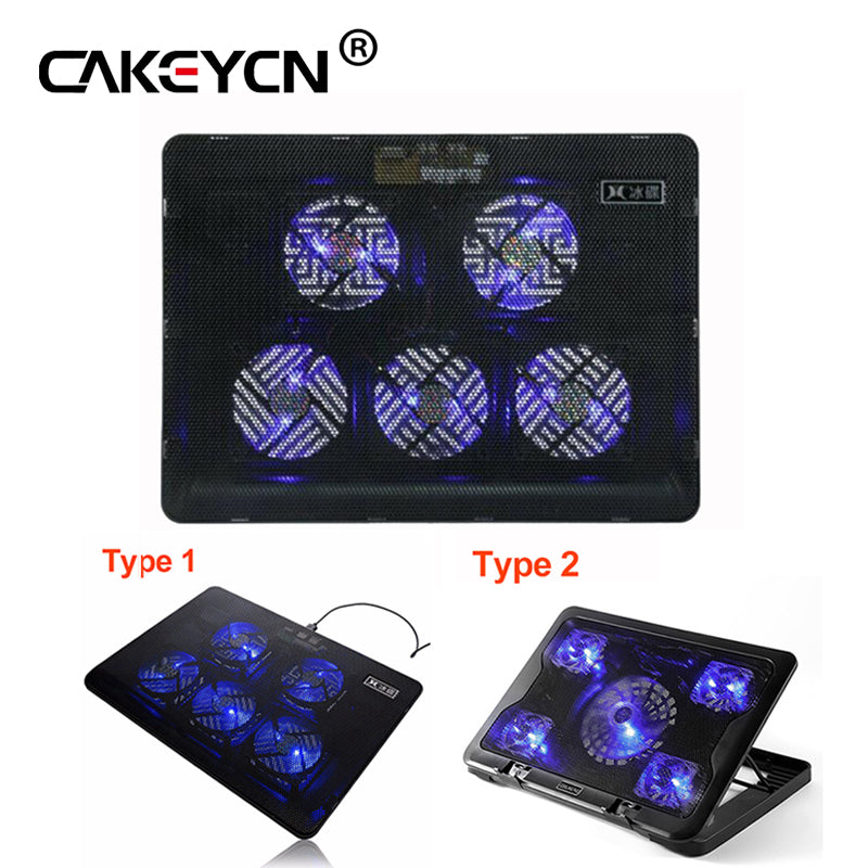DC 5V LED 5 Fan Cooling Pad Cooler Laptop Cooling Pad Fan USB Port Cooling Stand Holder Cooler Radiator Notebook 14" 15.6" 17" - ebowsos
