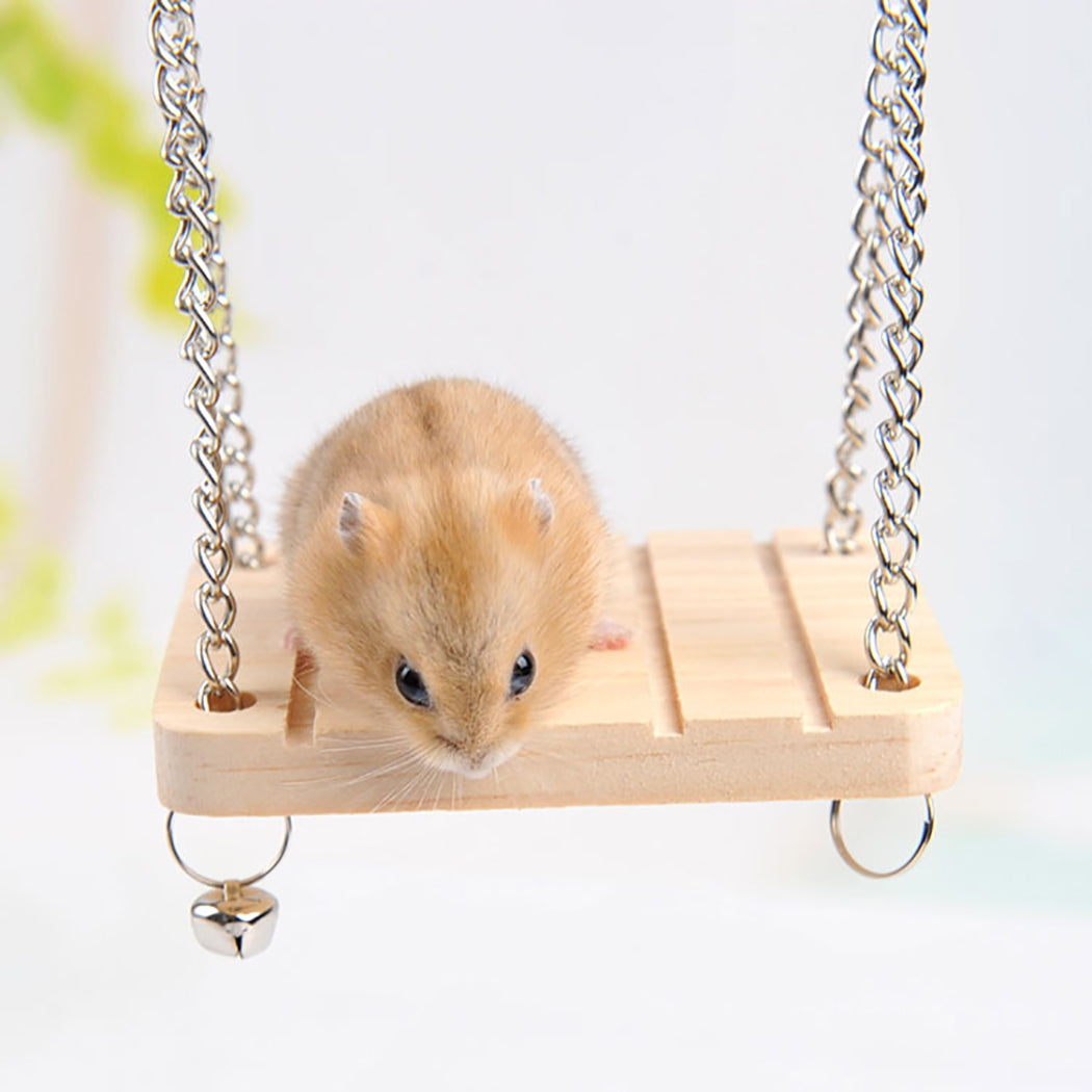 Hamster Bell Chain Swing Wooden Toy Small Pet Parrot Bird Platform Hanging Wooden Small Swing Pet Interaction Supplies-ebowsos