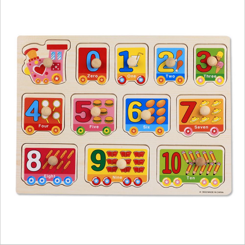 Hand Grasp Knob Pegged Puzzle Wooden Quality Numbers Animals Fruits Vegetable Characters Letter Cognitive Board Children Toys-ebowsos
