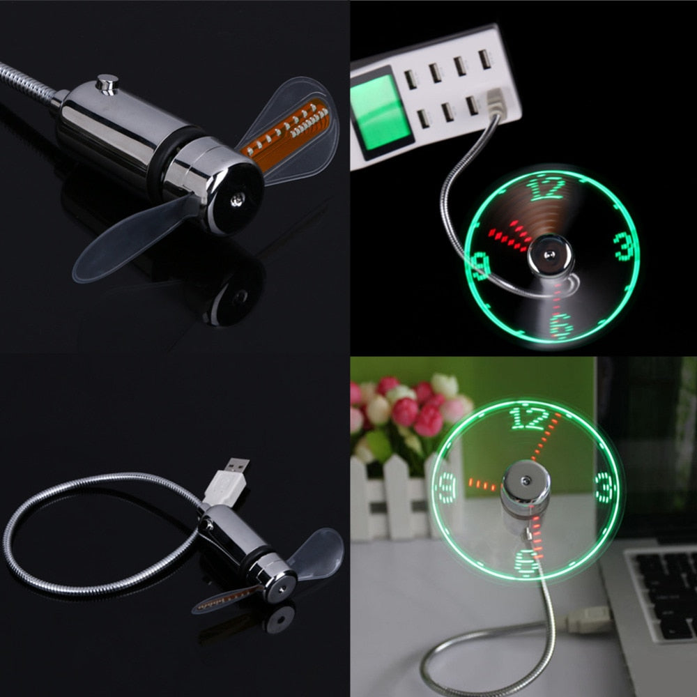 Hand Mini USB Fan portable gadgets Flexible Gooseneck LED Clock Cool For laptop PC Notebook real Time Display durable Adjustable - ebowsos