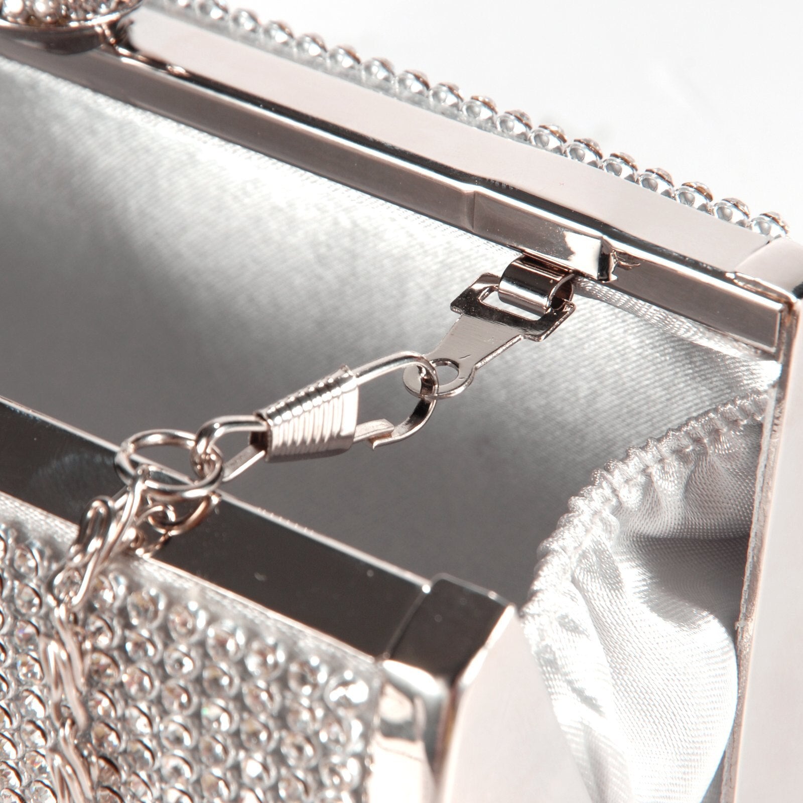 Handbag Pouch Wallet Rigid Metallic Deco Rhinestones for Woman Girl Silvery - ebowsos