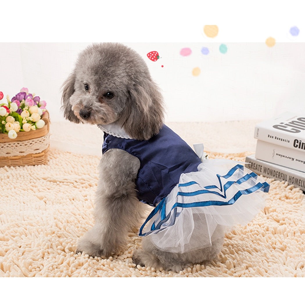 Hawaiian Pet Party Dress Cotton Lace Sailor Dog Dresses Stripes Skirt For Dogs Dress Pet Princess Appreal Clothing Supplies-ebowsos