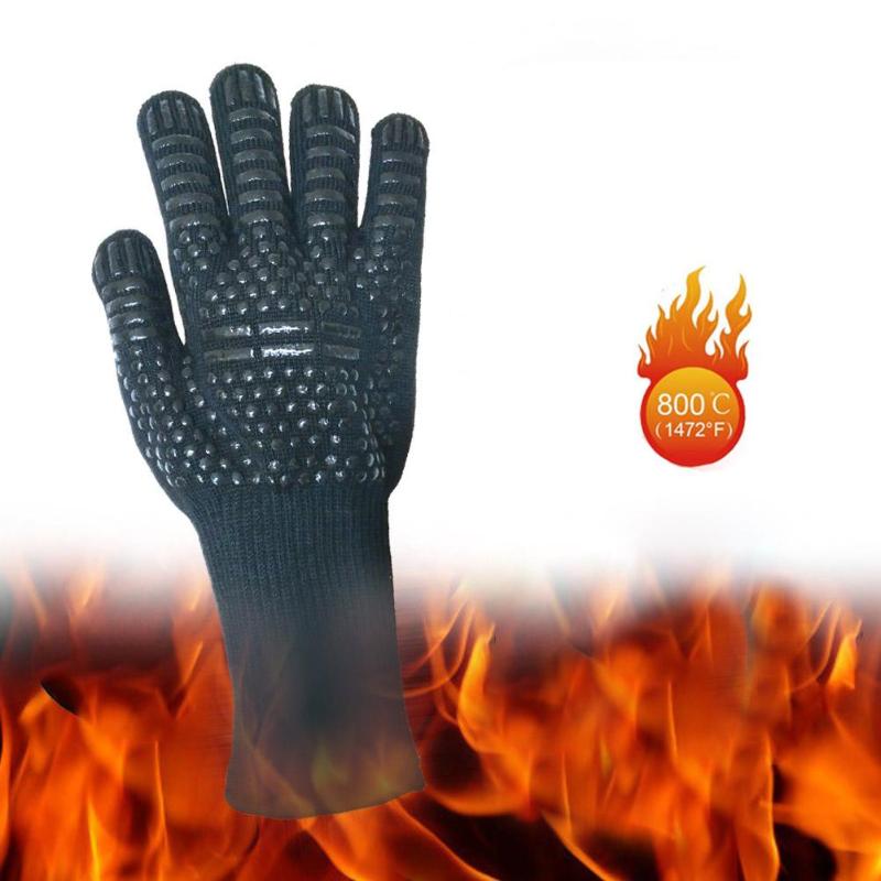 Heat Resistant Thick Silicone Cooking Baking BBQ Grill Gloves Oven Mittens High Temperature Resistance for Barbecue BBQ - ebowsos
