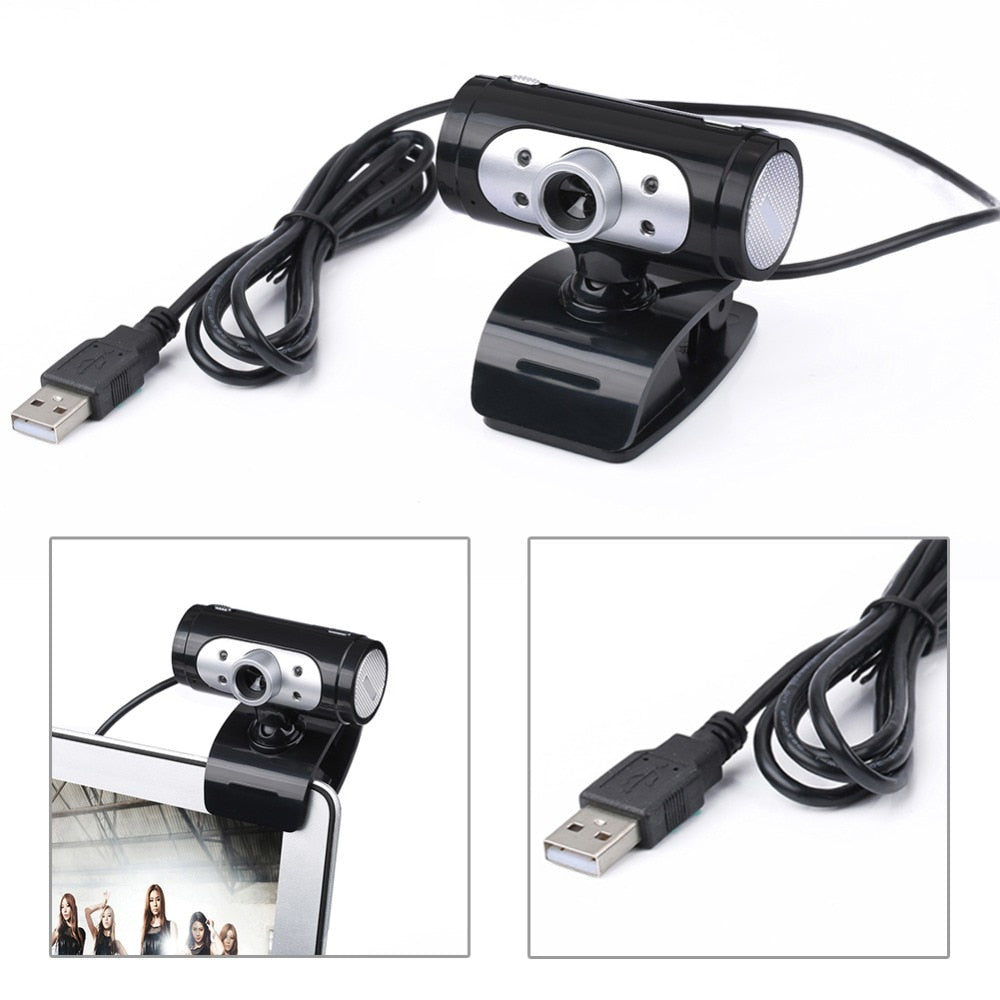 High Definition 1280*720 720p Pixel 4 LED HD Webcams Web Cam Camera With Night Lights Webcam Mic Clip-on For Computer - ebowsos