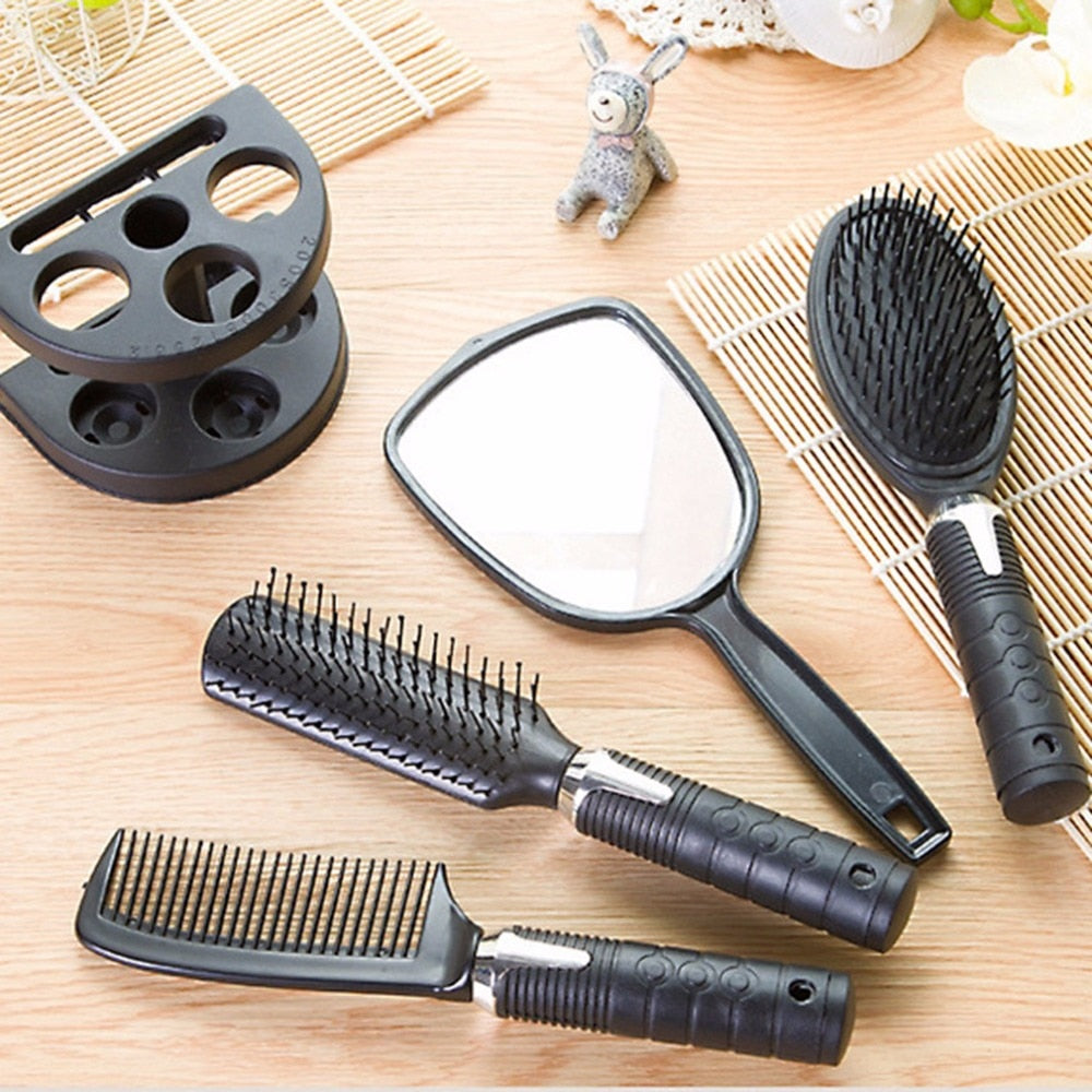 High Quality Plastic Salon Hair Comb And Mirror Set Hair Brush Massage Comb Mirror Holder Hairbrush Styling Tools - ebowsos
